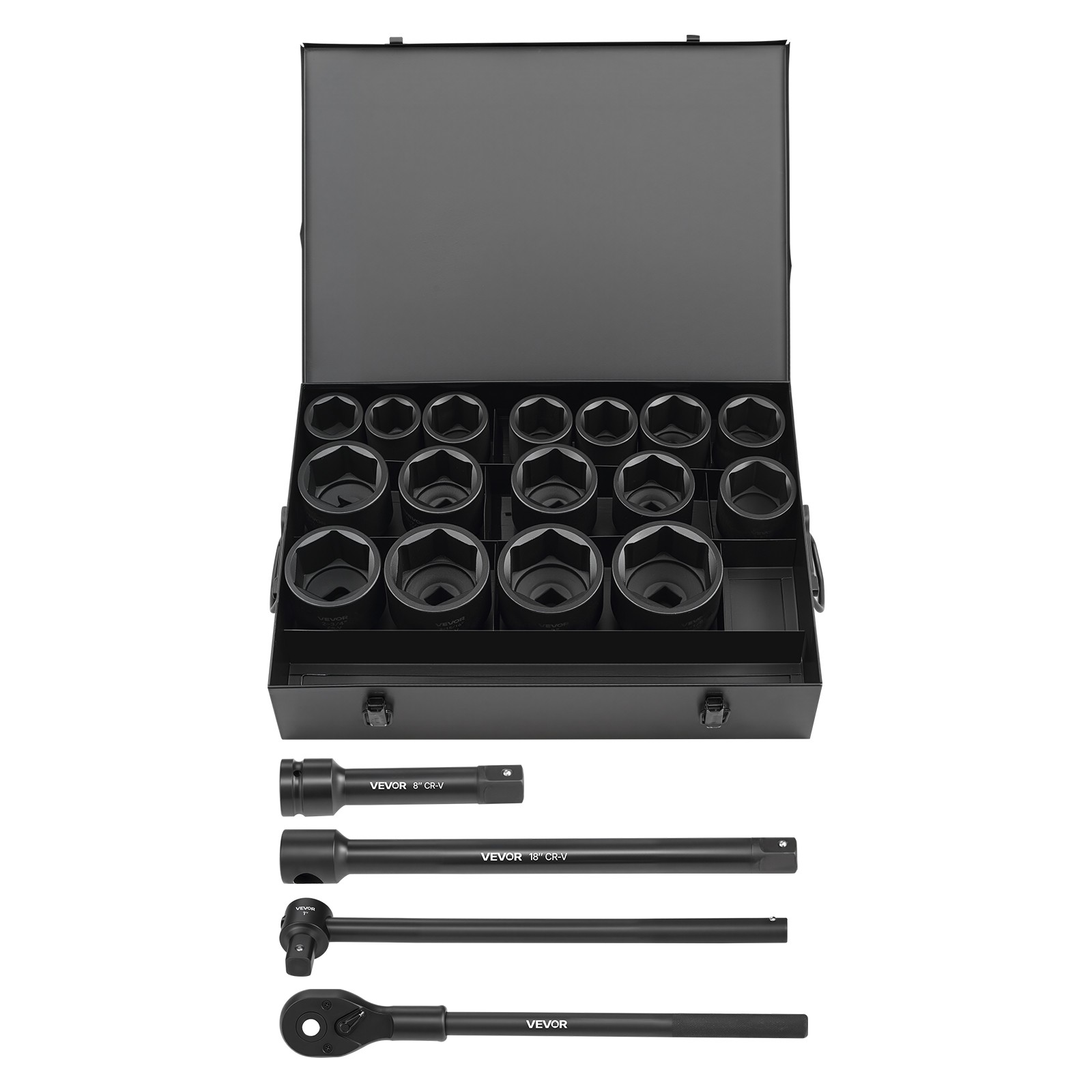 VEVOR 1 in Drive Impact Socket Set 21 Piece Shallow SAE 1-5/8 in to 3-1/8 in