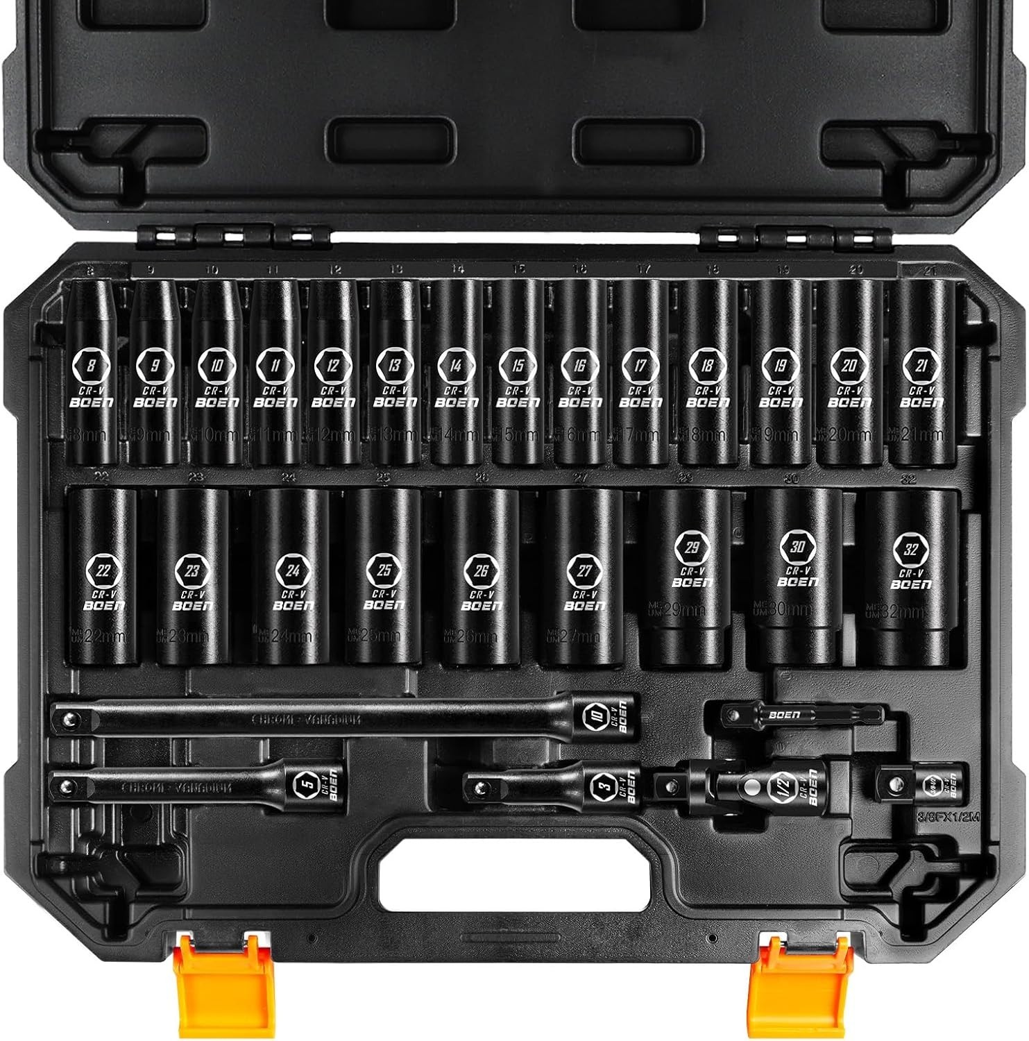8mm-32mm 1/2” Drive Metric Socket Set, Impact Deep Socket, 6 Point Lug Nut So…