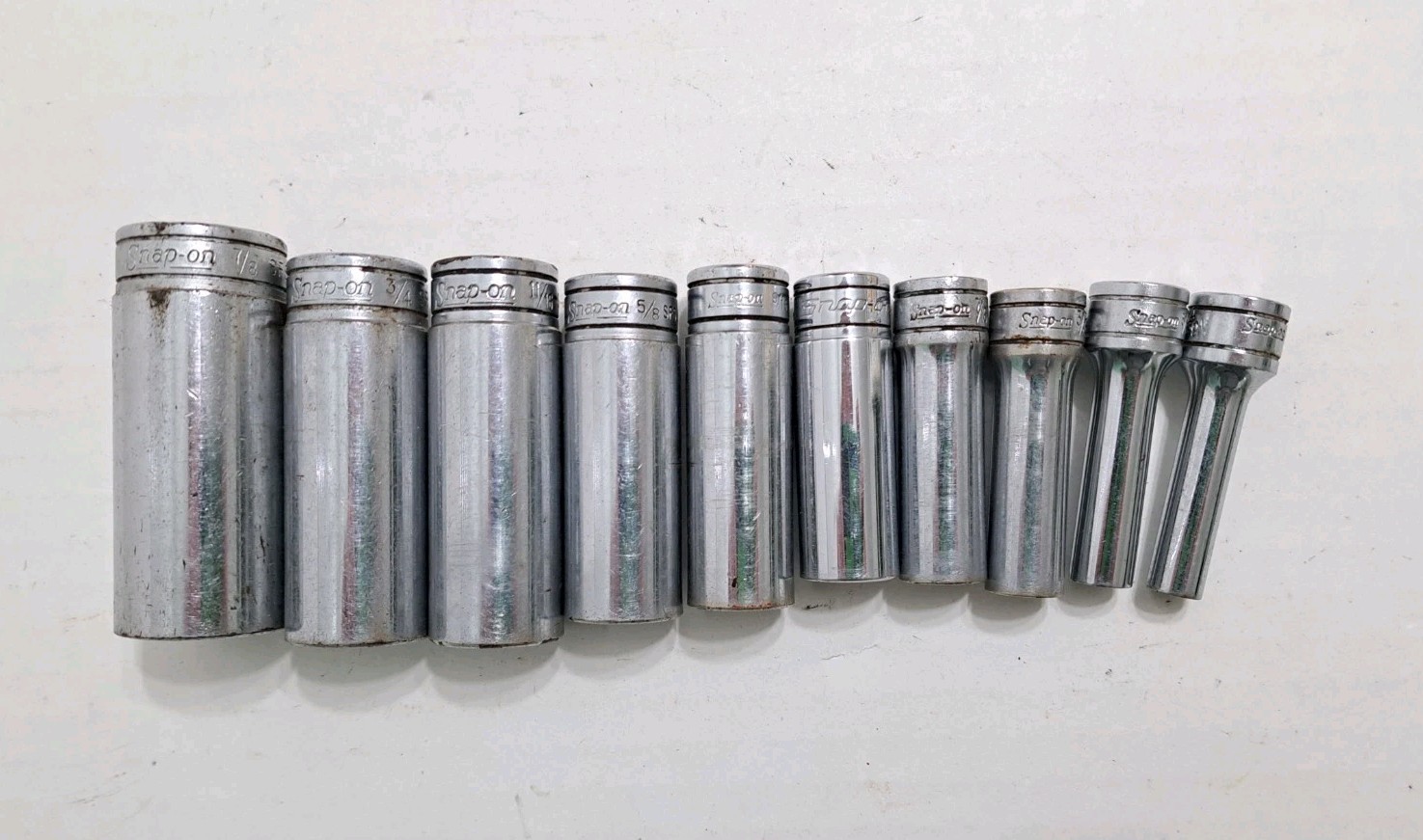 Snap On Set of 10 3/8 Drive 6pt SAE Sockets 7/8 3/4 11/16 5/8 9/16 1/2 7/16 SFS