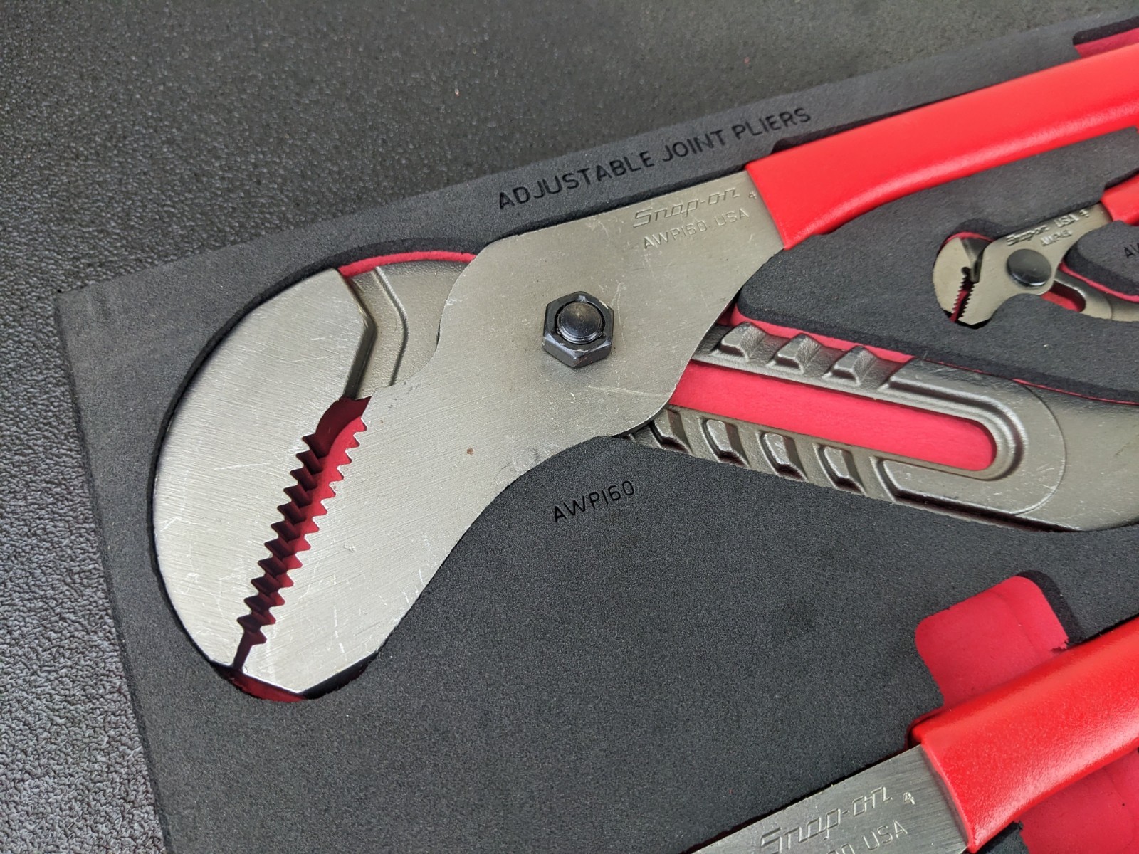 #bp054 Snap-on Tools USA NEW RED Adjustable Joint Pliers Foam Set PLAJ600FR