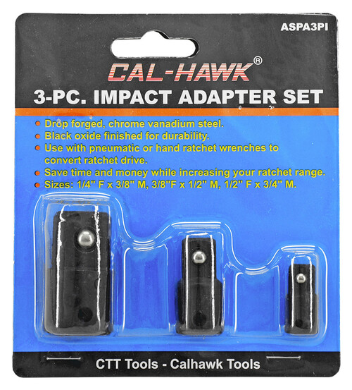 CTT 3-PC. Impact Adapters 1/4″ To 3/8″, 3/8″ To 1/2″, 1/2″ To 3/4″ Drive ASPA3PI