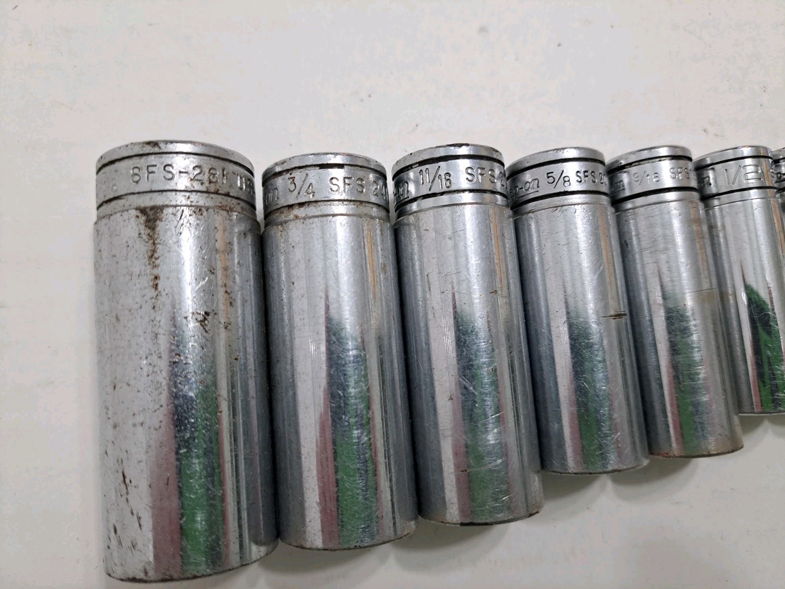 Snap On Set of 10 3/8 Drive 6pt SAE Sockets 7/8 3/4 11/16 5/8 9/16 1/2 7/16 SFS