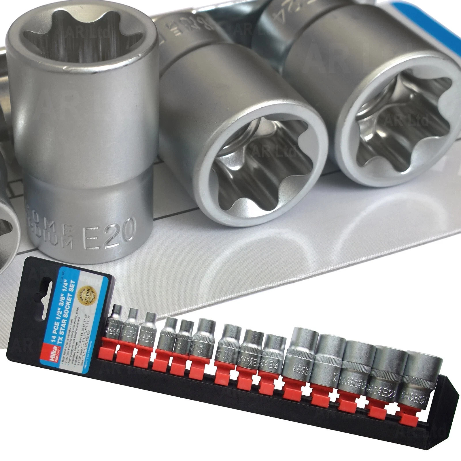 Hilka Female TORX Bit STAR E Socket Set. 1/4″ 3/8″ & 1/2″ Dr. Lifetime Guarantee