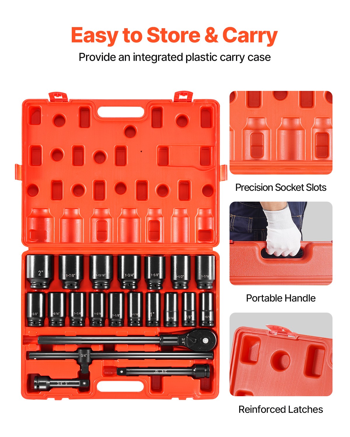 Uimoso Deep Impact Sockets Set 3/4 Inch 22 Piece, 13/16″ to 2″ SAE 6-Point Bar