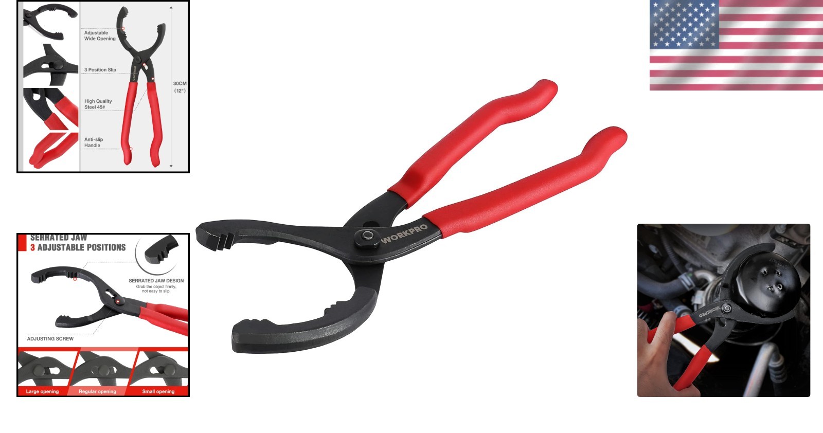 12″ Adjustable Oil Filter Pliers with Ergonomic Grip – Durable High Carbon Steel