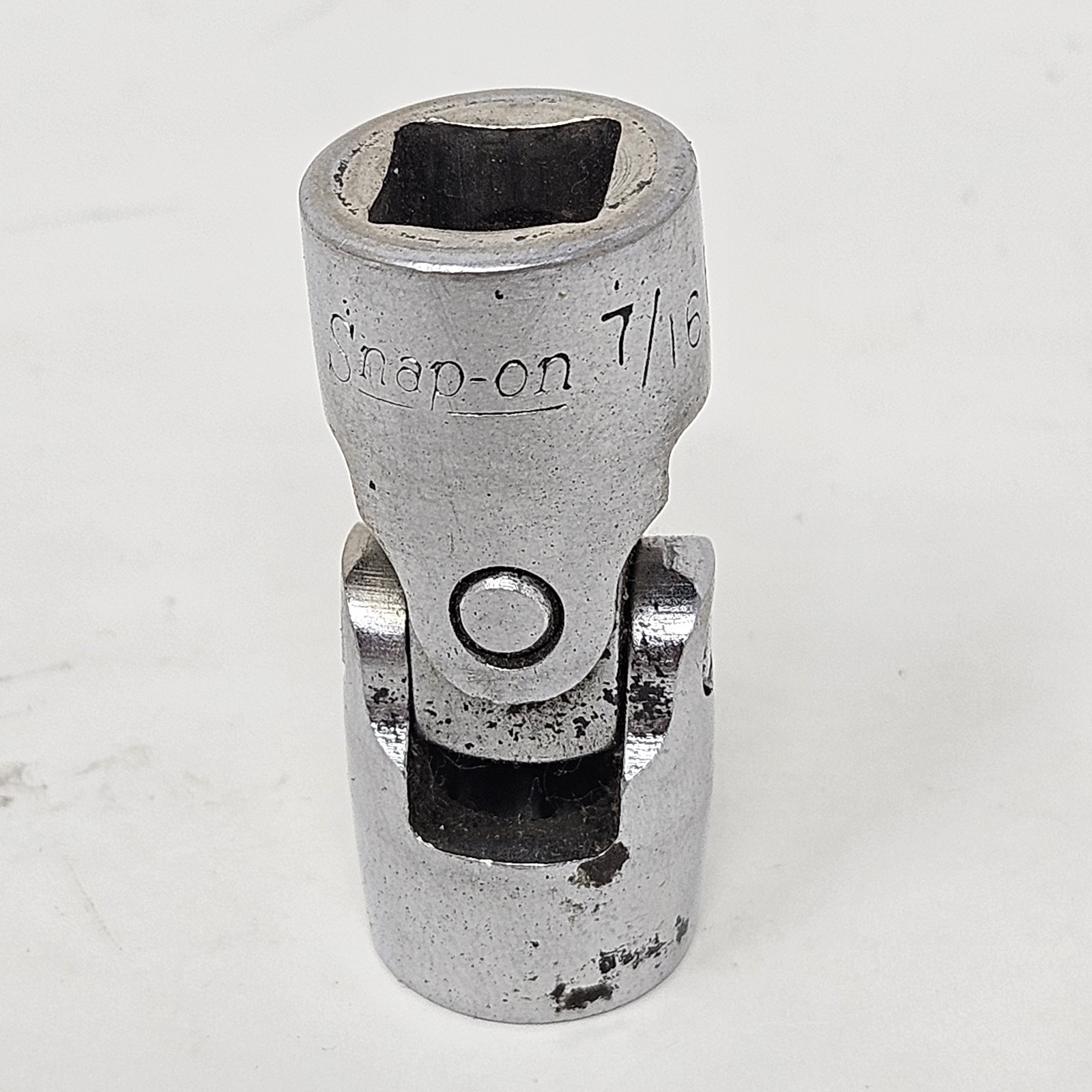 Vtg Snap-on 3/8″ Drive 12 Point 7/16” Shallow Swivel Socket SAE FVU14 Made USA