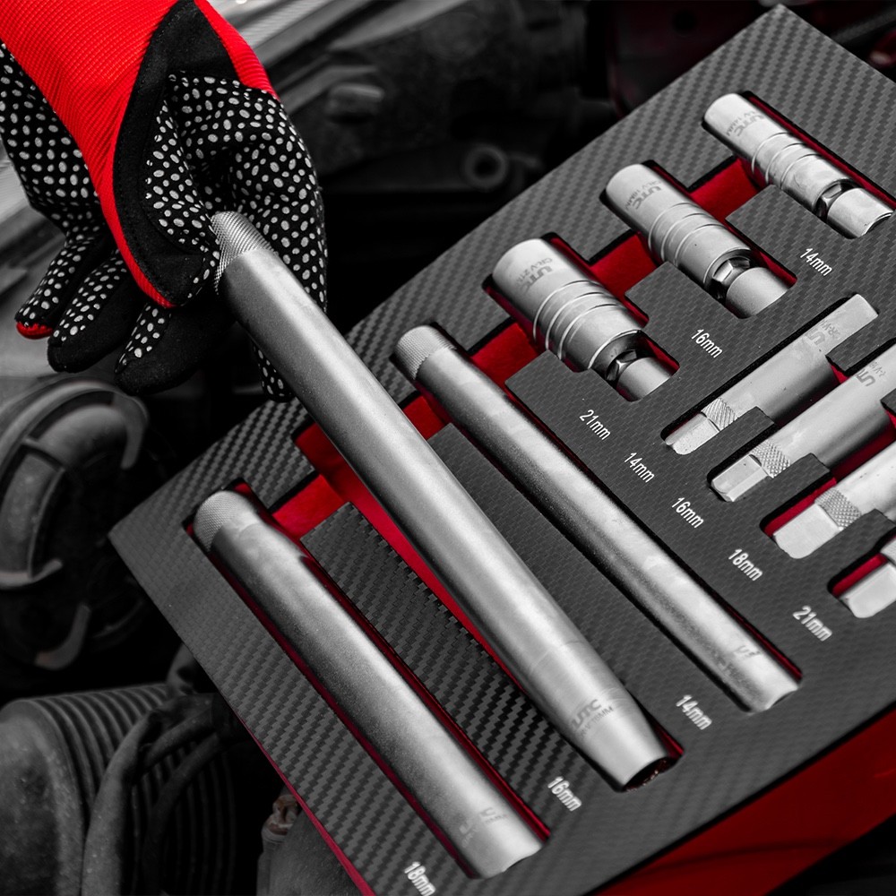 Spark Plug Socket Set 10 Piece Magnetic Swivel 3/8 Drive Thin Wall EVA Tray UK