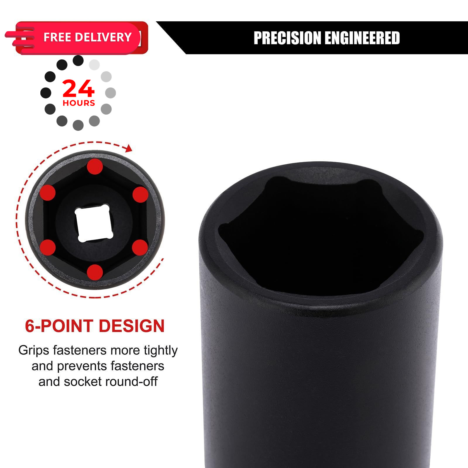 CASOMAN 1/2″ Drive x 33mm Deep Impact Socket, 6-Point, Metric, CR-MO