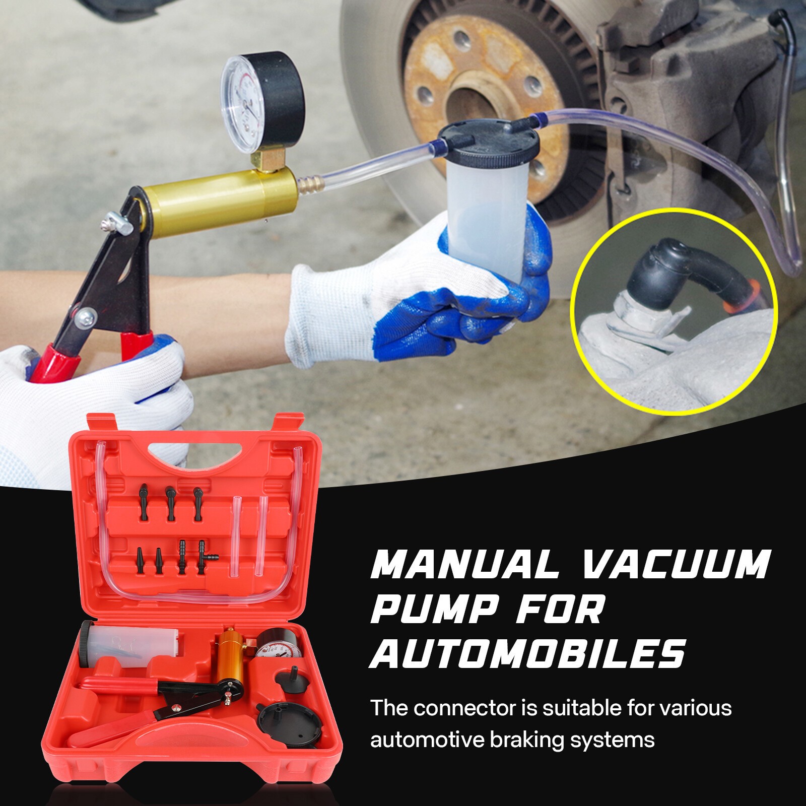 Hand Held Vacuum Pump Pressure Tester Car Brake Fluid Bleeder Bleeding Tool Set