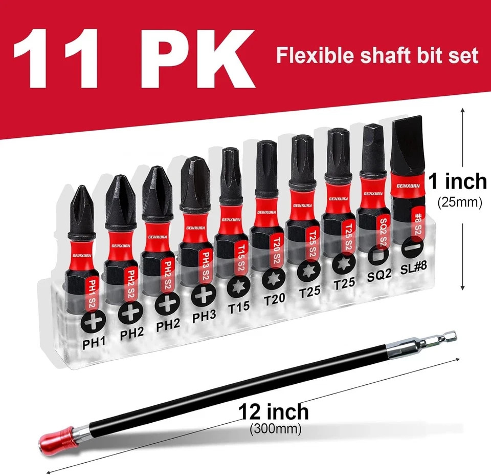 Flexible drill bit Extension Screwdriver Bit Holders, 1PACK 12Inches Black