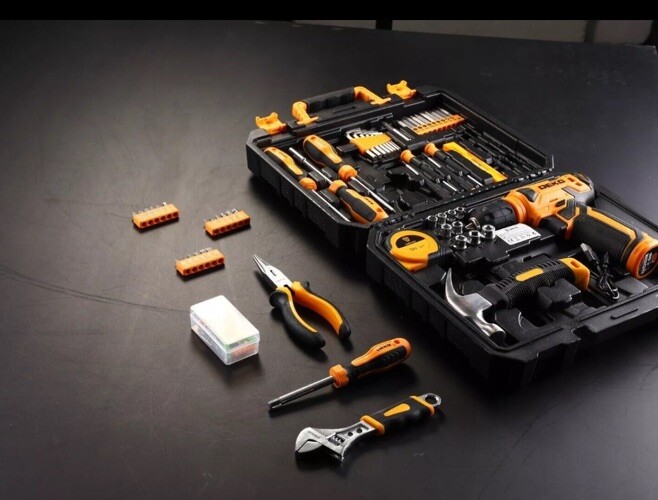 DEKO 126Pcs Hand Tool Kit DIY Household Tool Set 8V Screwdriver Cordless Drill