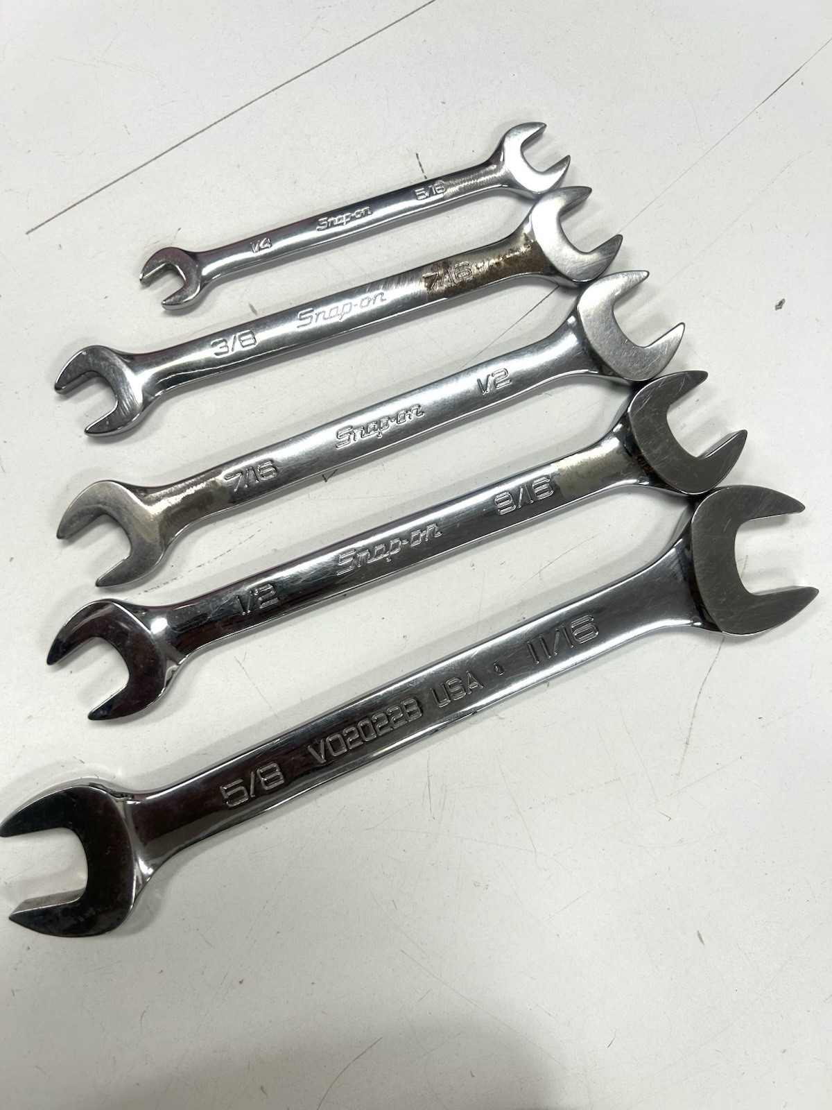 A-0066 Snap-on USA SAE Open-End Wre Set 1/4-15/16 5 Pc Lot V0202B
