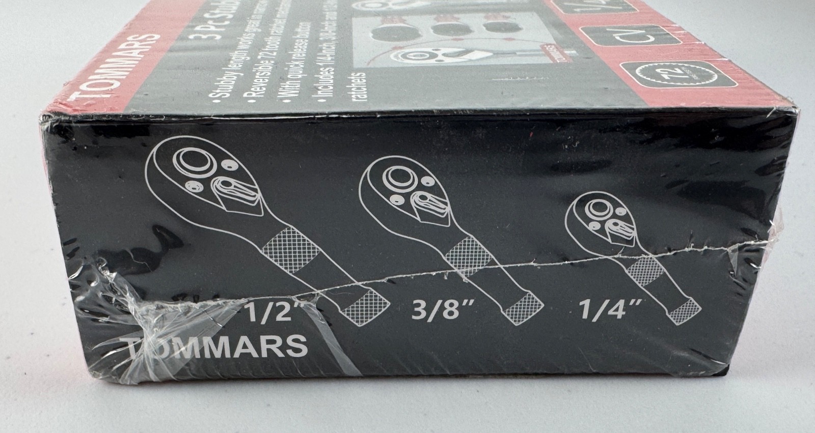 TOMMARS K1R95509 Stubby Ratchet Handle Wrench Set 3 Piece Quick-Release Head