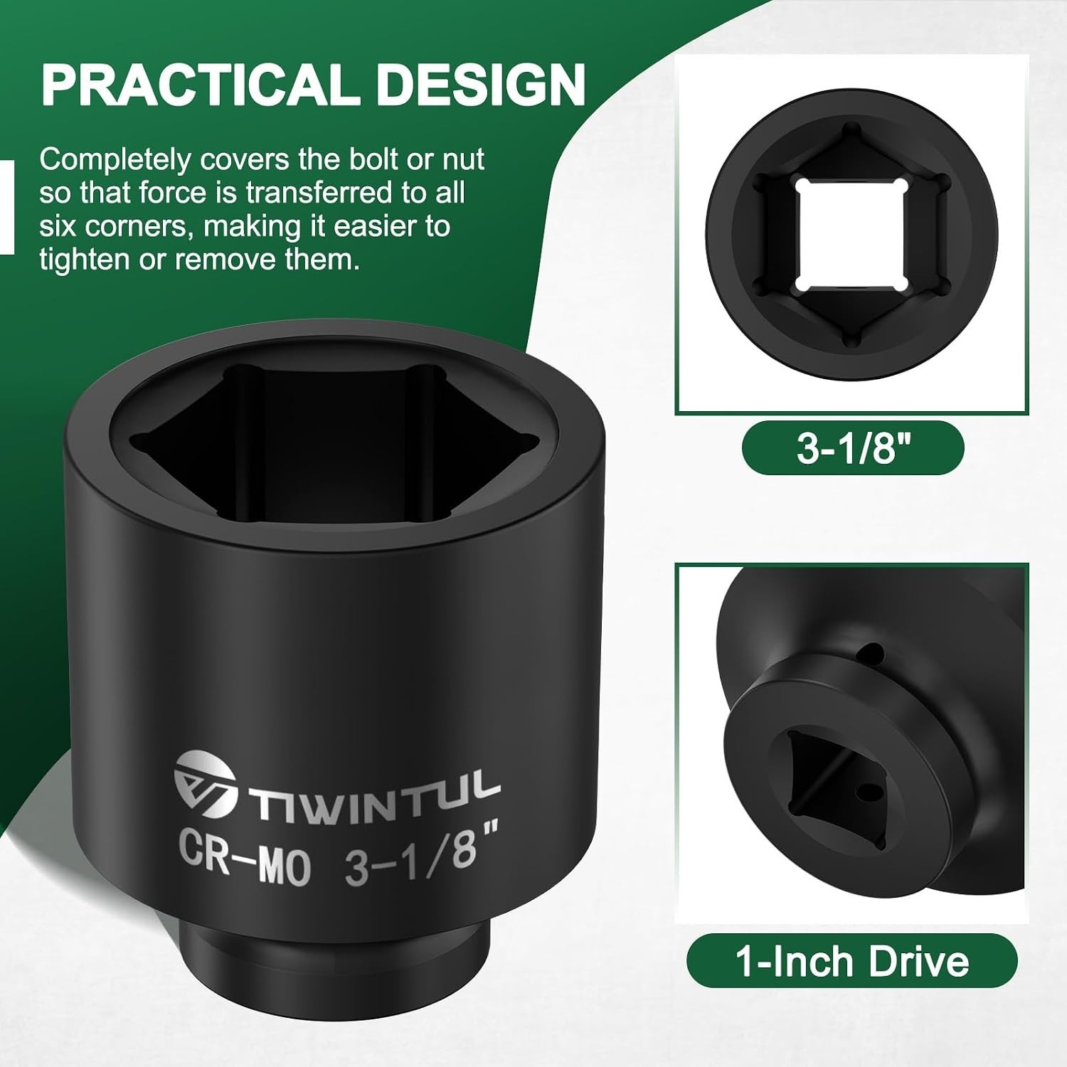 3-1/8″ Impact Socket 1″ Drive, Deep 6 Point CR-MO Heavy Duty Socket