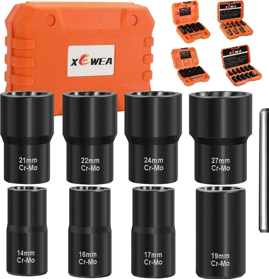 9PCS Lug Nut Extractor Set, 1/2″ Drive Impact Bolt Remover Socket Tool, Wheel…