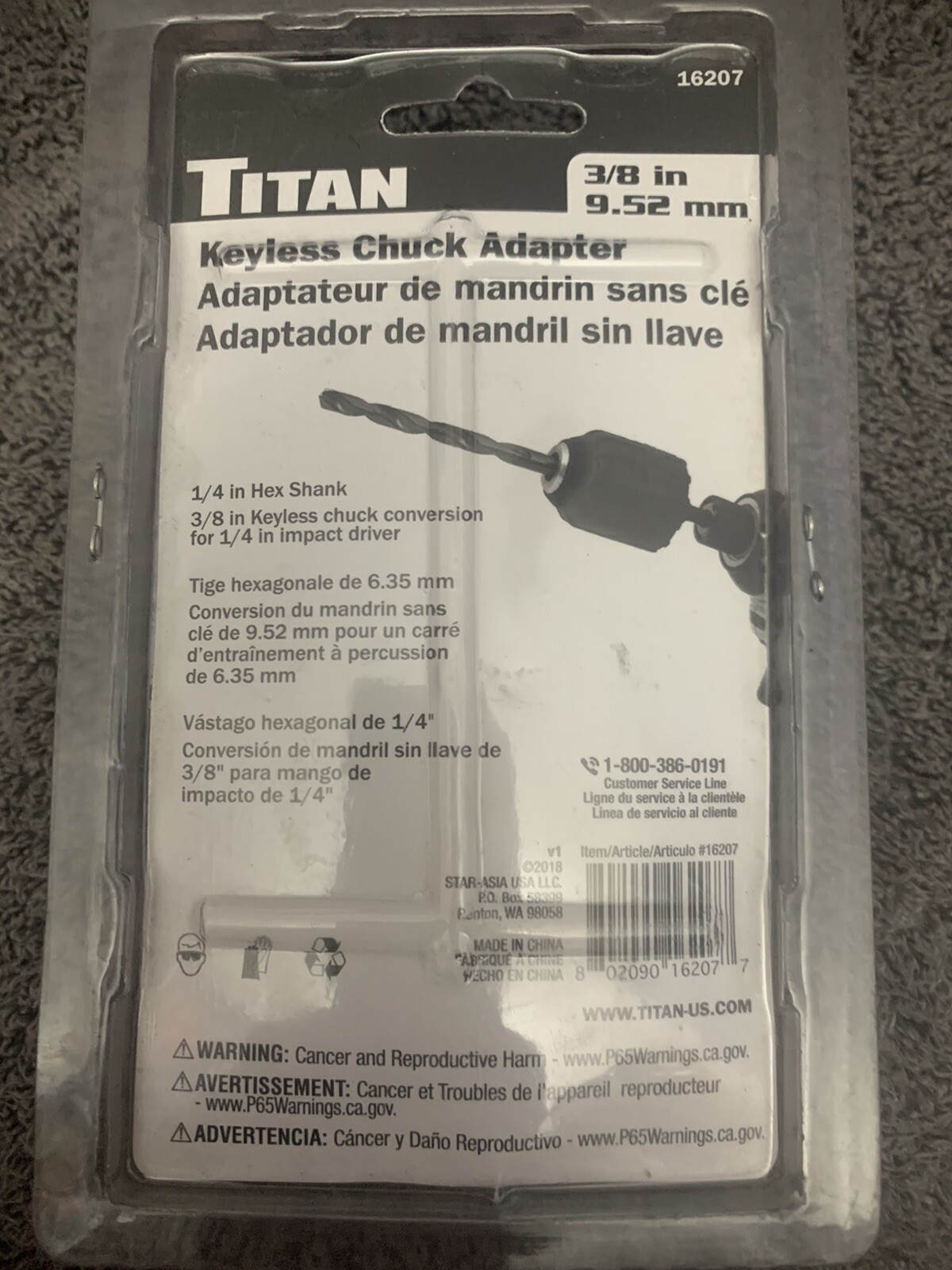 Titan 1/4″ Hex to 3/8″ Keyless Drill Chuck Adapter #16207