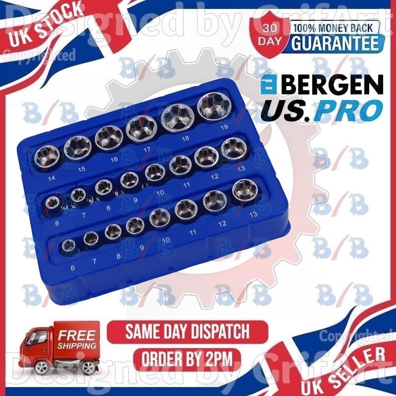 US PRO 22PC SUPER LOCK SHALLOW SOCKET SET 6 SIDED SINGLE HEX 1/4″ 3/8″ DRIVE