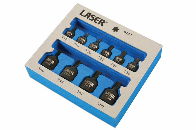 Laser 6727 10 Piece 1/4″D, 3/8″D Low Profile Impact Star Socket Bit Set
