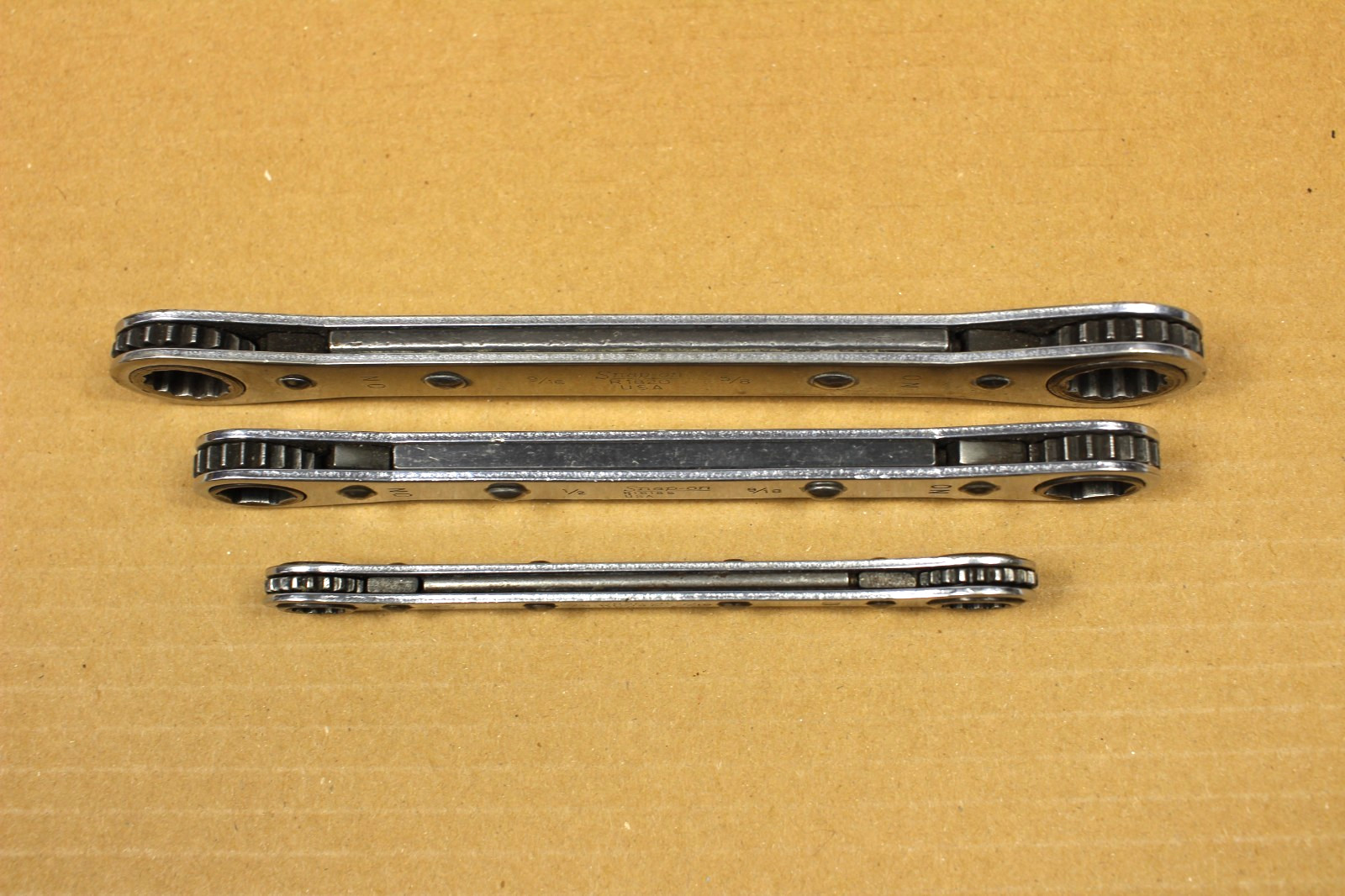 Snap-on 3/8″×7/16″-1/2”x9/16” -9/16”x5/8” 12pt Ratchet Wrench Lot Of 3 Pcs.
