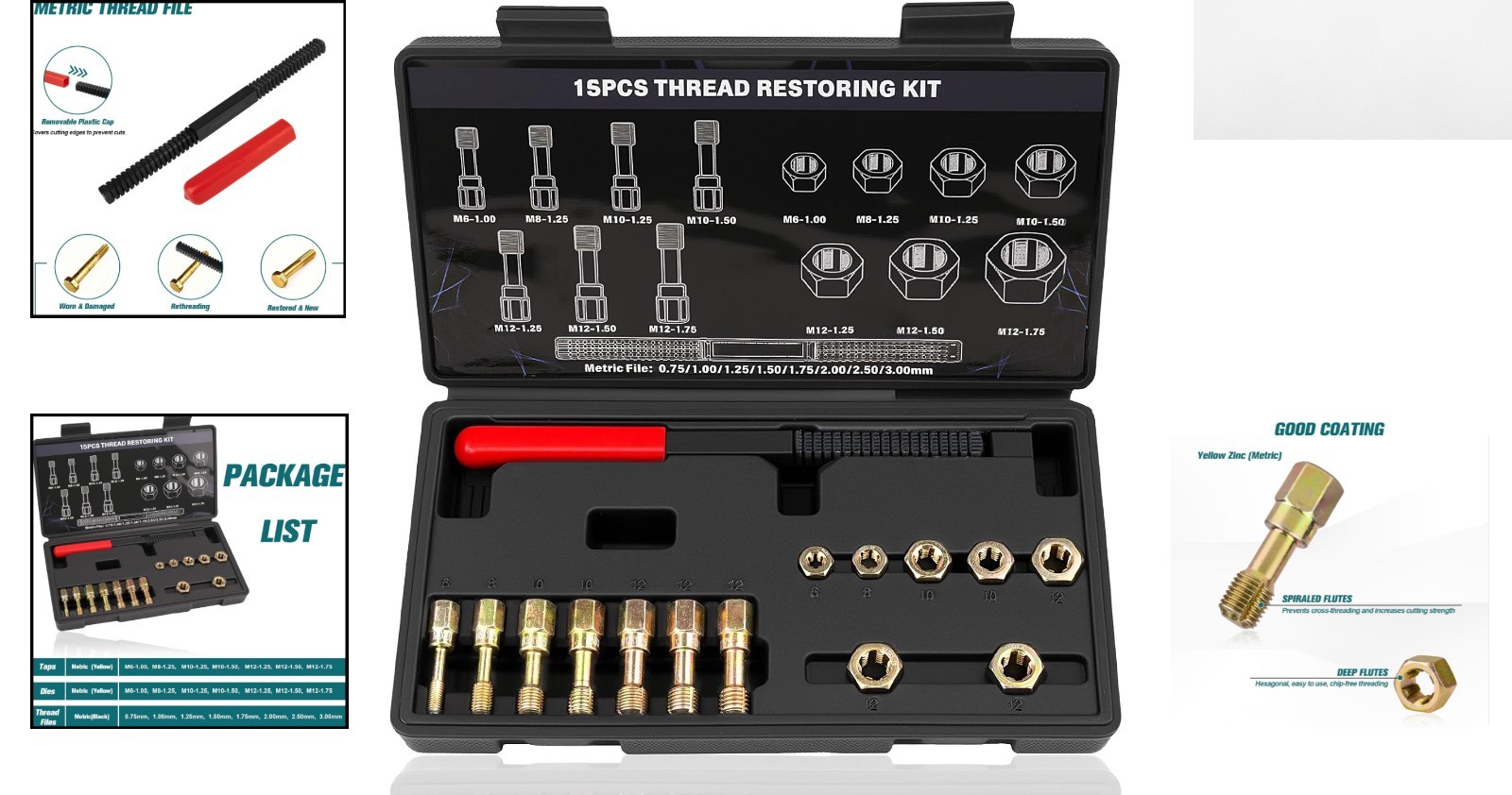 Precision Thread Repair Kit – 15-Piece Set with Taps, Dies & Files Included