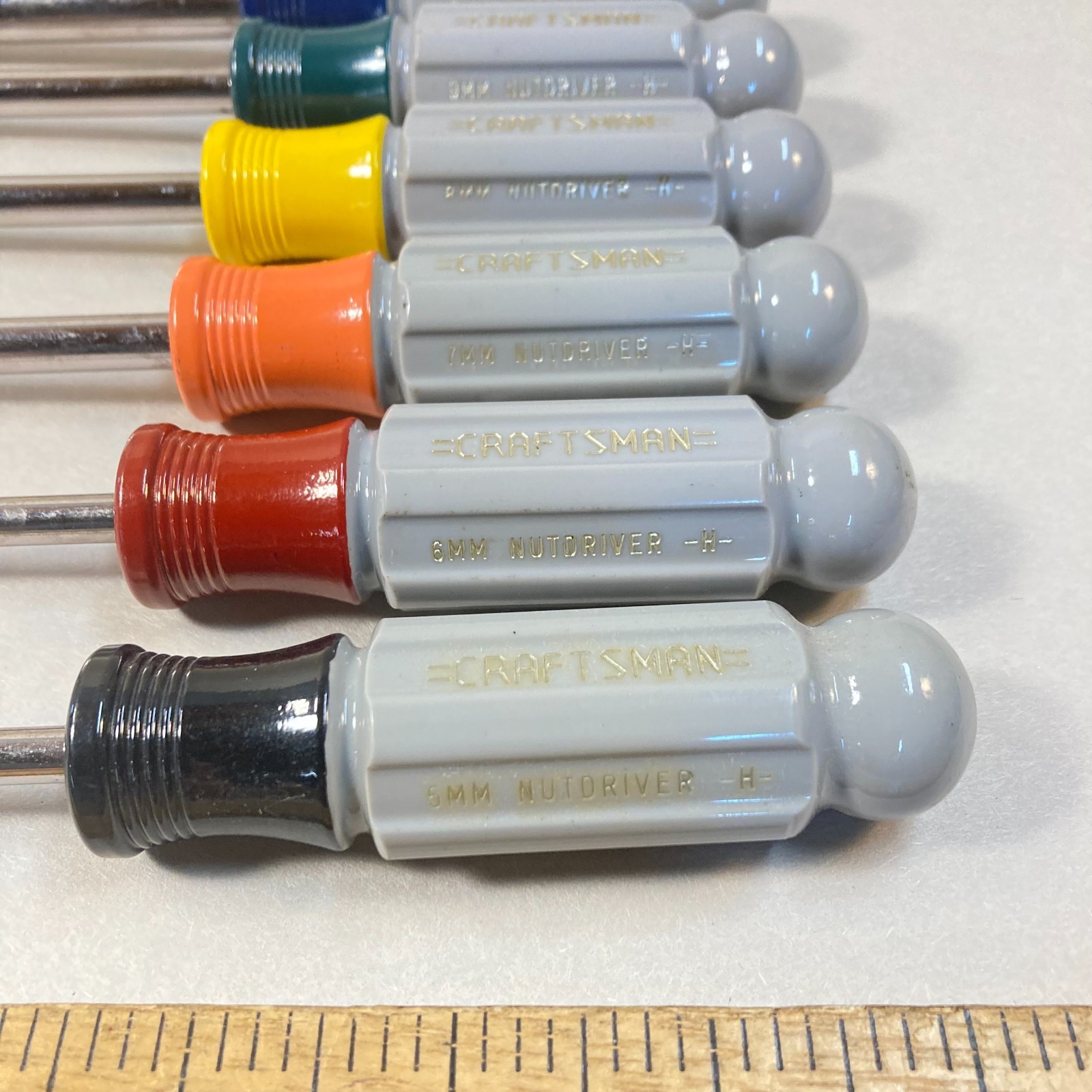Vintage Craftsman Nut Driver Set 7 Pc Metric Ball End Color Coded USA