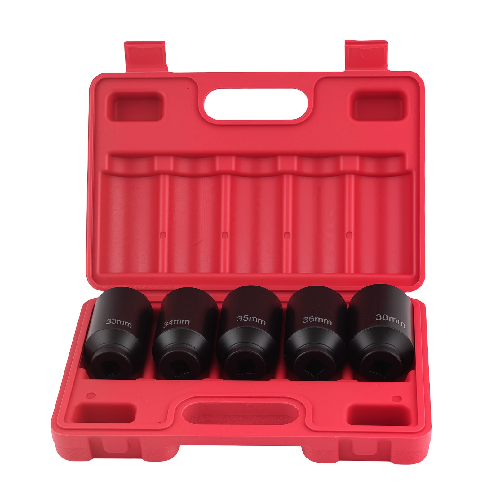5PC 1/2» Drive 6 Point Deep Spindle Axle Nut Socket Set 33, 34,35, 36,38mm