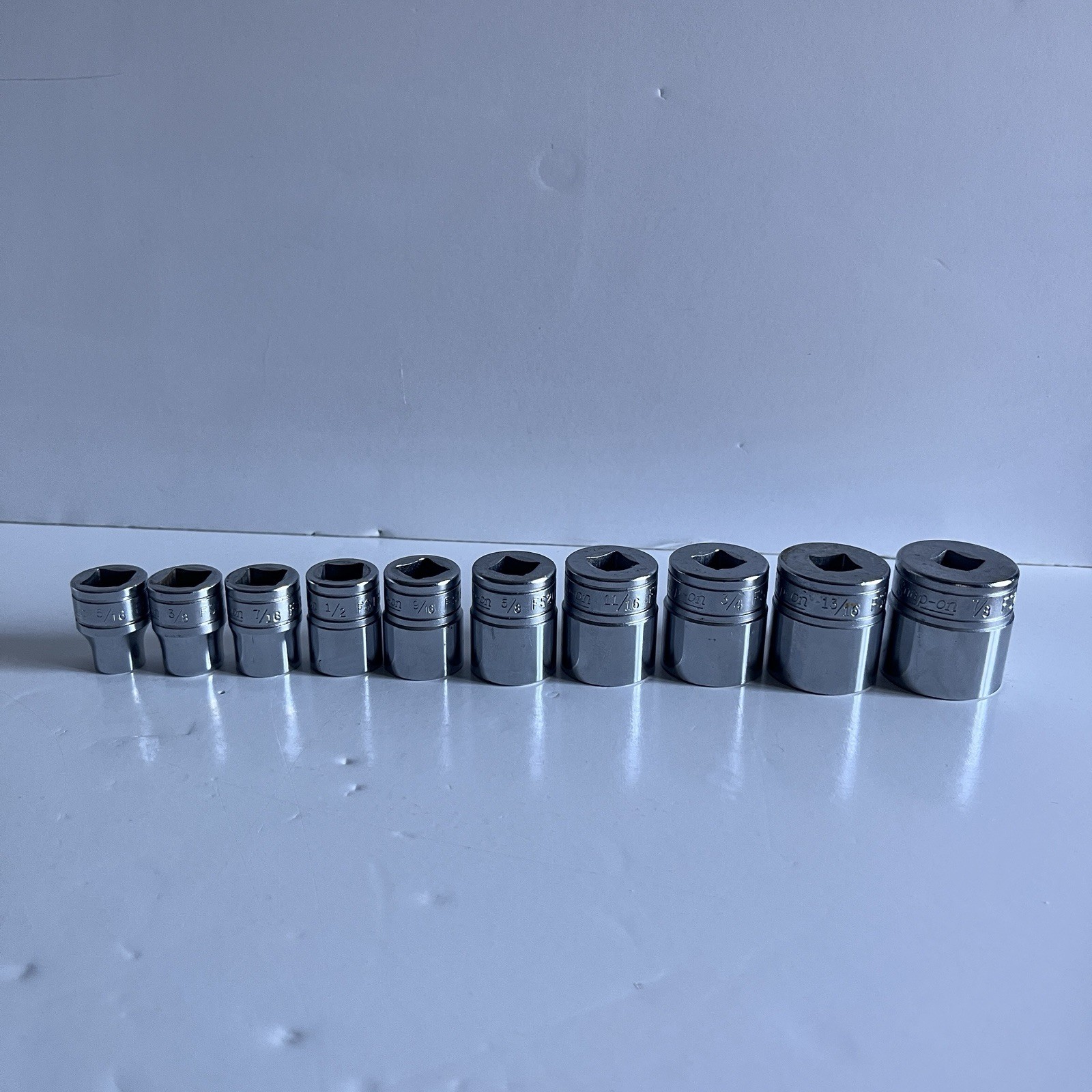 Snap On 10pc SAE Standard Socket FS- Set 3/8″ Drive 6 Point 5/16″ – 7/8″ USA