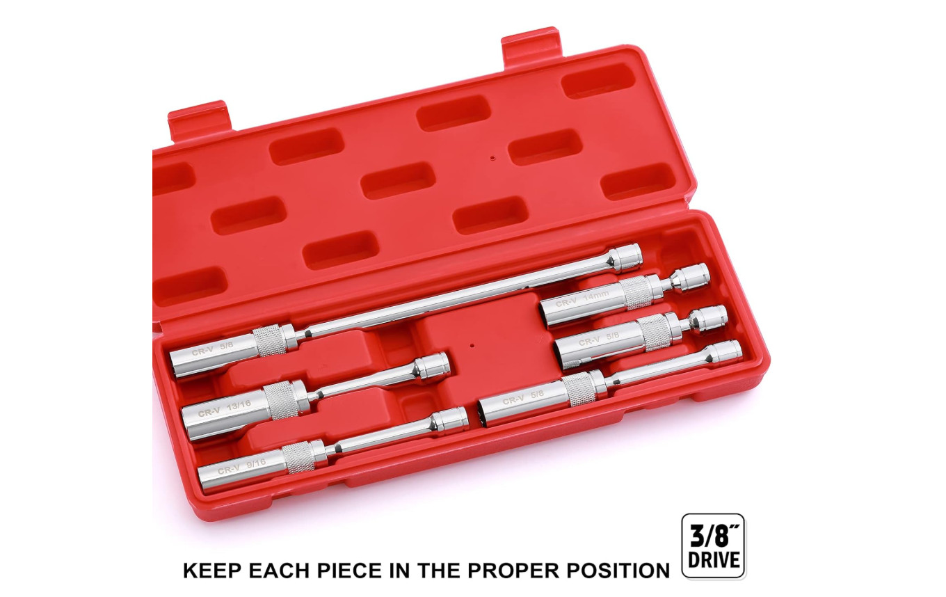 6PCS 3/8″ Dr Magnetic Swivel Spark Plug Socket Set, 9/16″, 5/8″, 13/16″, 14mm