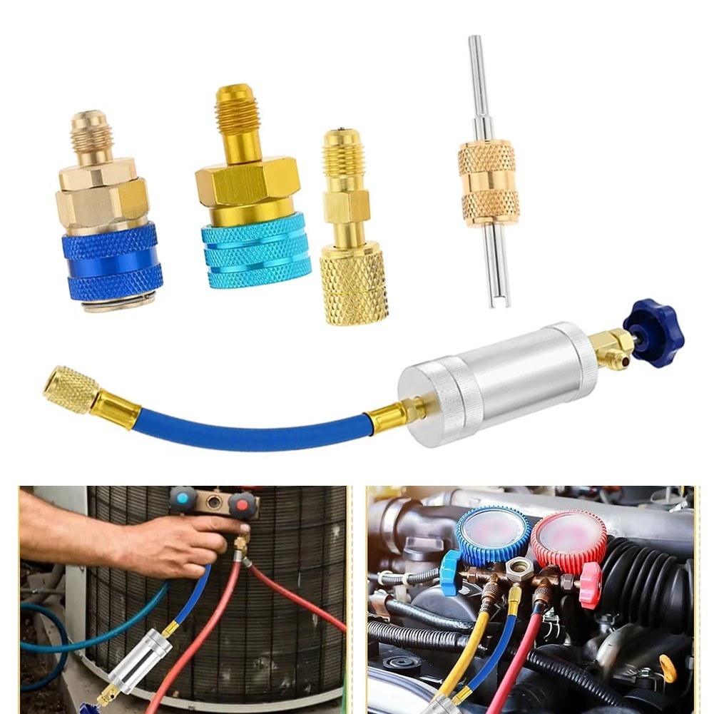 1/4 SAE Female Male Oil Injector Kit for R134A For R1234YF Air Conditioning