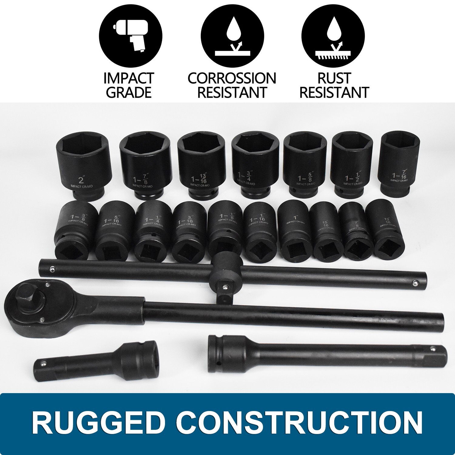 Impact Socket Set 22 PCs 3/4″ Drive 6 Point SAE Master 7/8″ inch-2″ inch&13/16″