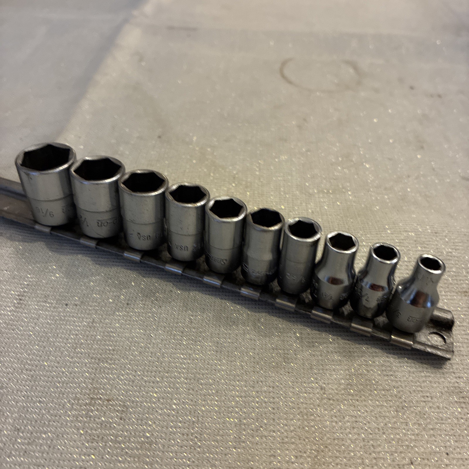 Snap-On Tools 10Pc 1/4” Drive SAE 3/16-9/16” 6Pt Shallow Socket Set USA