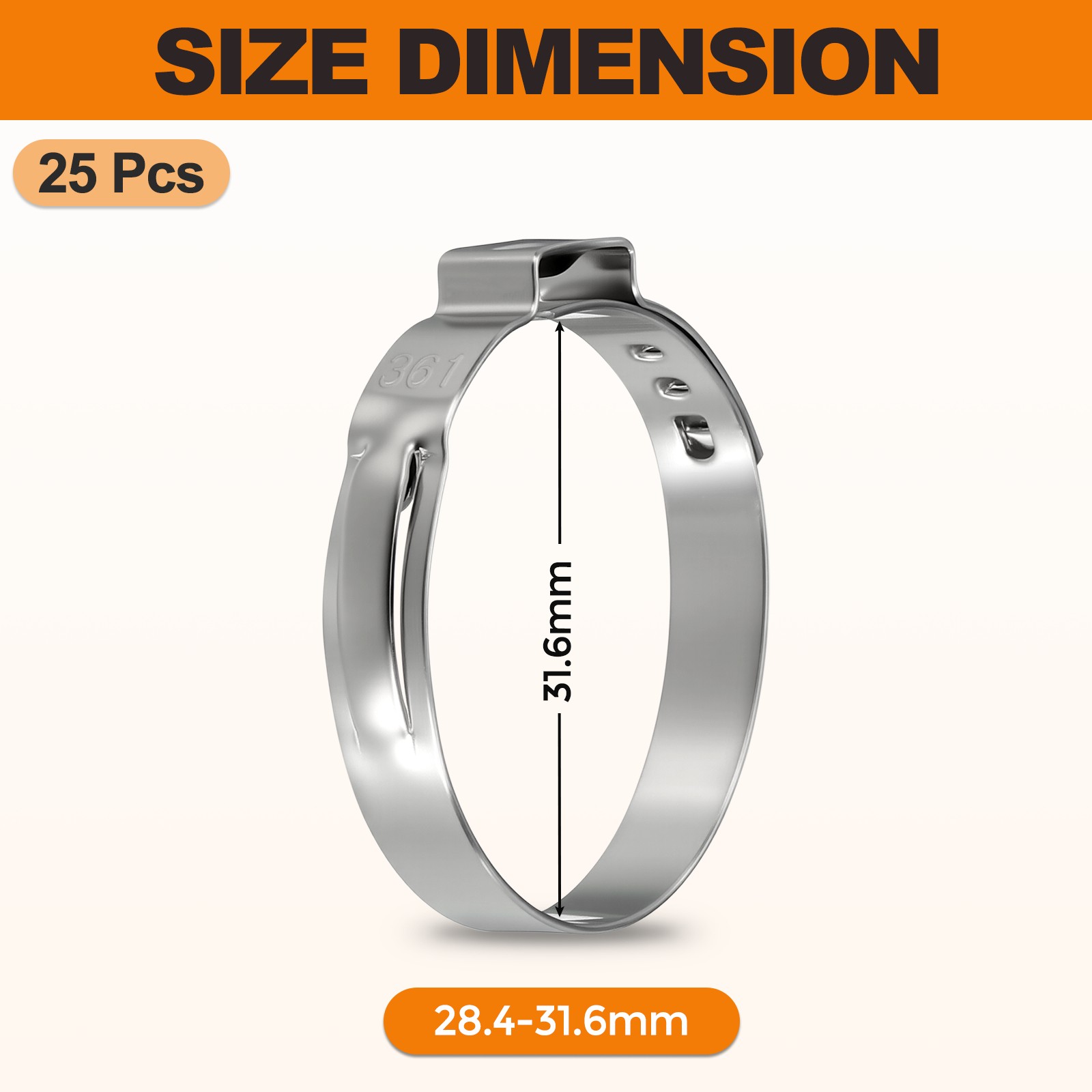 25 Packs 304 Stainless Steel Single Ear Hose Clamps, Working Range 28.4-31.6mm
