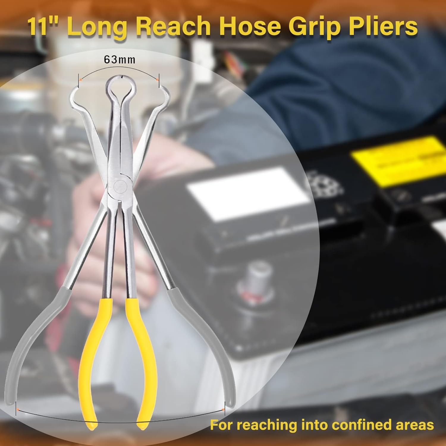 11″ Long Reach Hose Grip Pliers Spark Plug Boot Clamp Tool Yellow