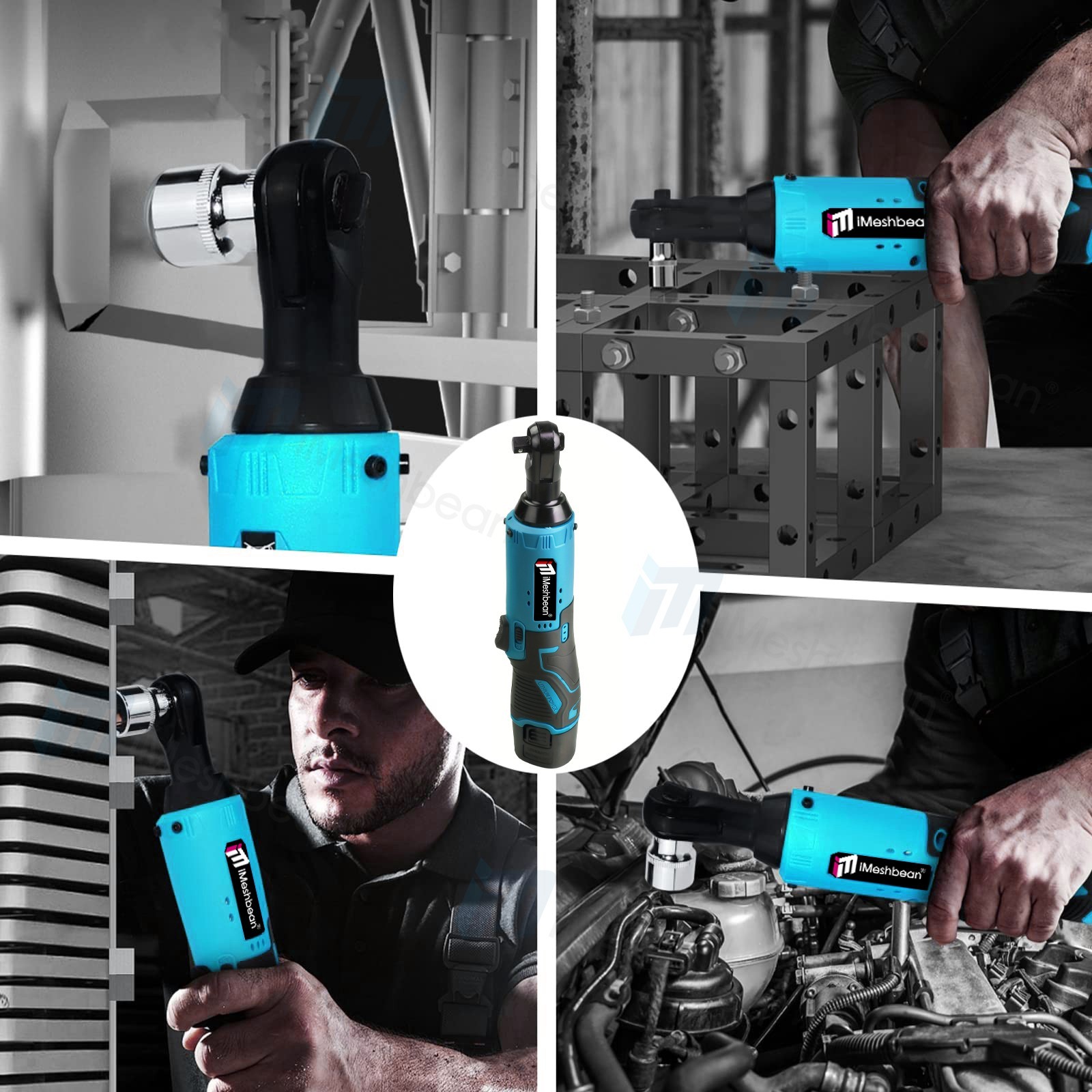 12V 3/8″ Cordless Electric Ratchet Socket impact Wrench Right Angle Battery 60Nm
