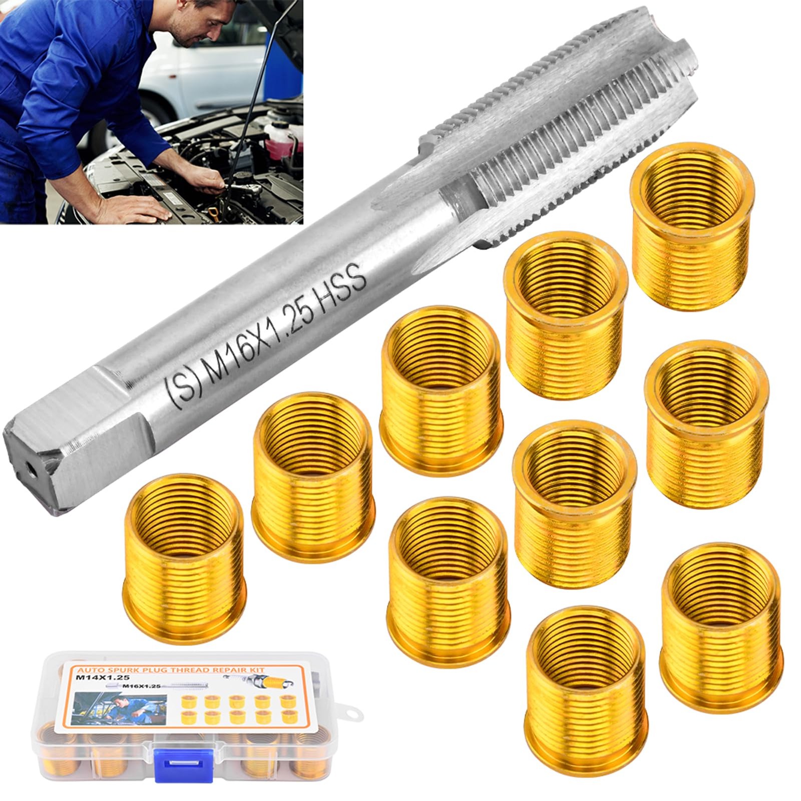 Spark Plug Thread Repair Kit M14x1.25, 11 PCS Insert and Tap Set, 10 Inserts …