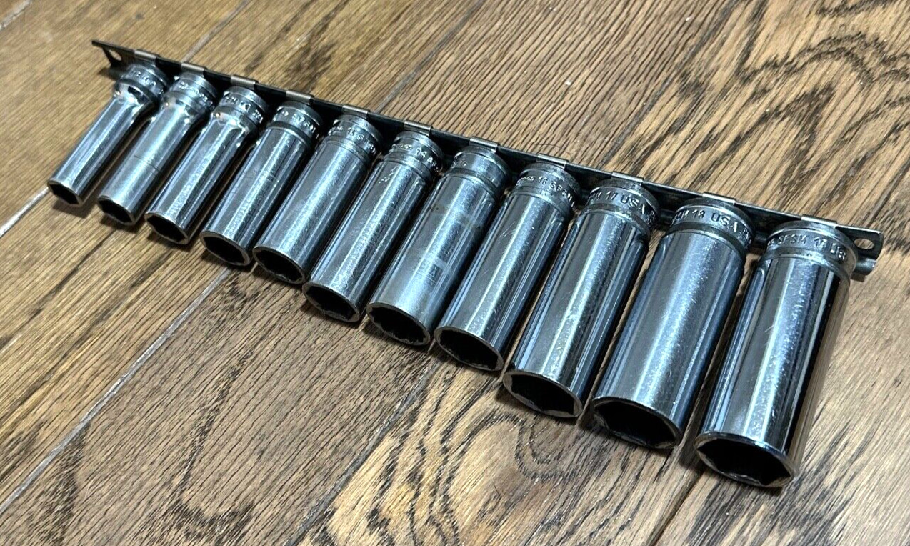 🇺🇸 Snap On Tools USA 9mm- 19mm Metric 3/8″ Drive DEEP Socket Set Lot 6-PT Rail