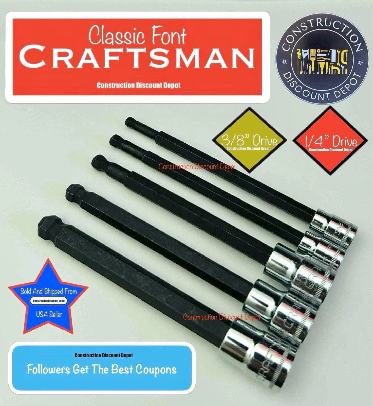 16 Craftsman 1/4″ In & 3/8″ In. Drive Metric SAE Torx Hex Bit LONG Socket Set