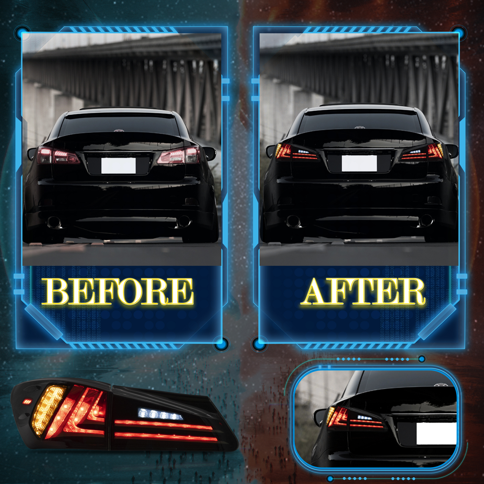 4PCS LED Headlights+Tail Lights For 2006-2013 Lexus IS250 IS350 ISF W/Sequential