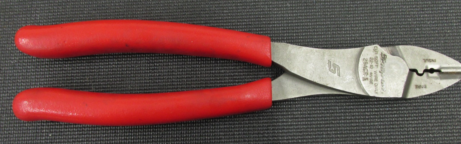 Snap-on 29ACF 9″ Wire Terminal Crimping / Cutter Pliers Soft Grip Orange Clean
