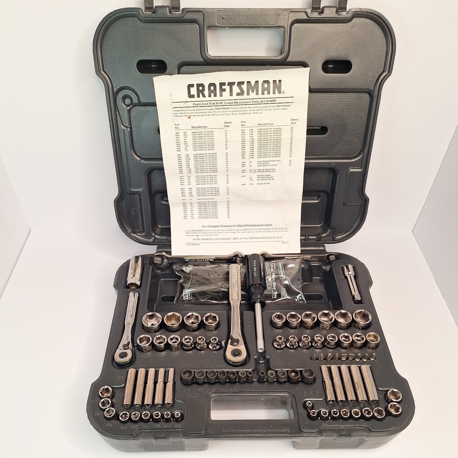 🔥Craftsman USA 95 Pc «Easy Read» Mechanic Tool Set Case #34095 Metric/Sae