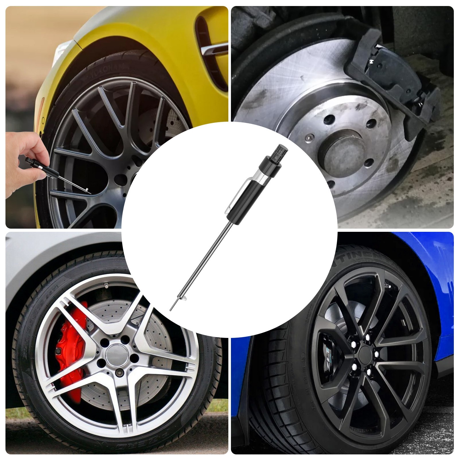 Brake Pad Thickness Gauge Measure Tool w/ Scale car Detection Pen Base Plate 6mm