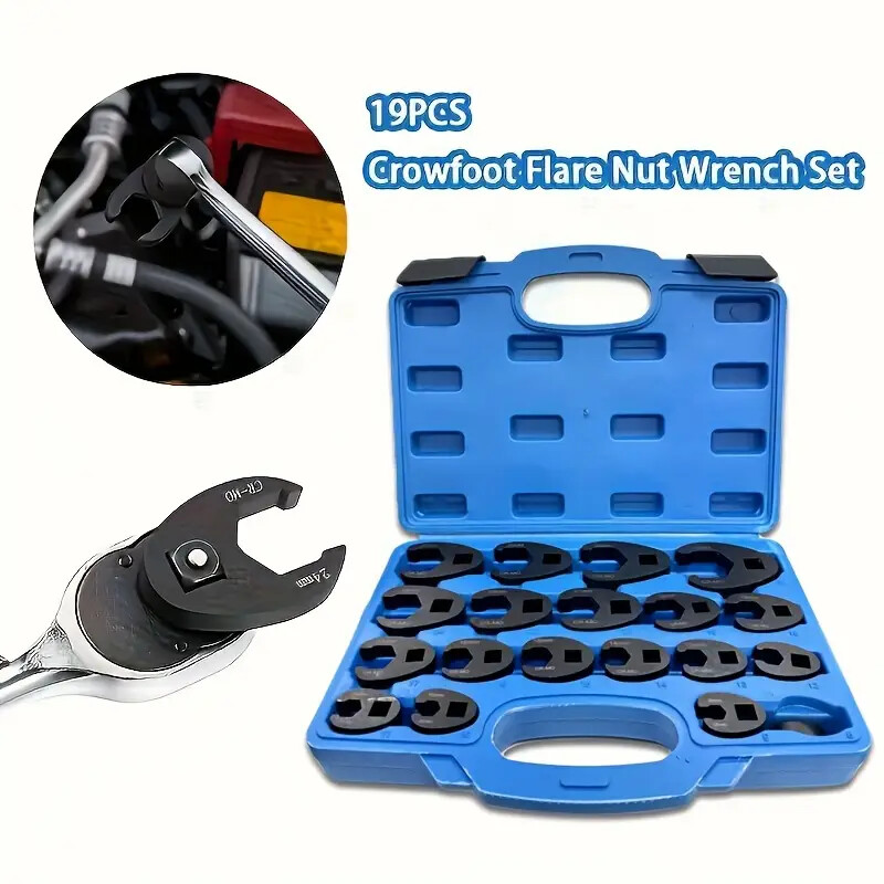 19PCS Crows foot Wrench Set 1/2″ and 3/8” Drive Flare Nut Crowfoot Wrench Set