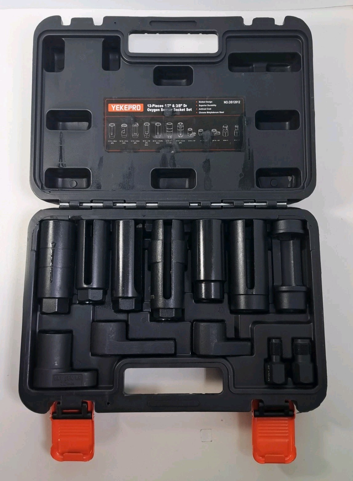 Open Box YEKEPRO 12-Piece Oxygen Sensor Socket Set 1/2″ & 3/8″ 22mm 27mm 29mm