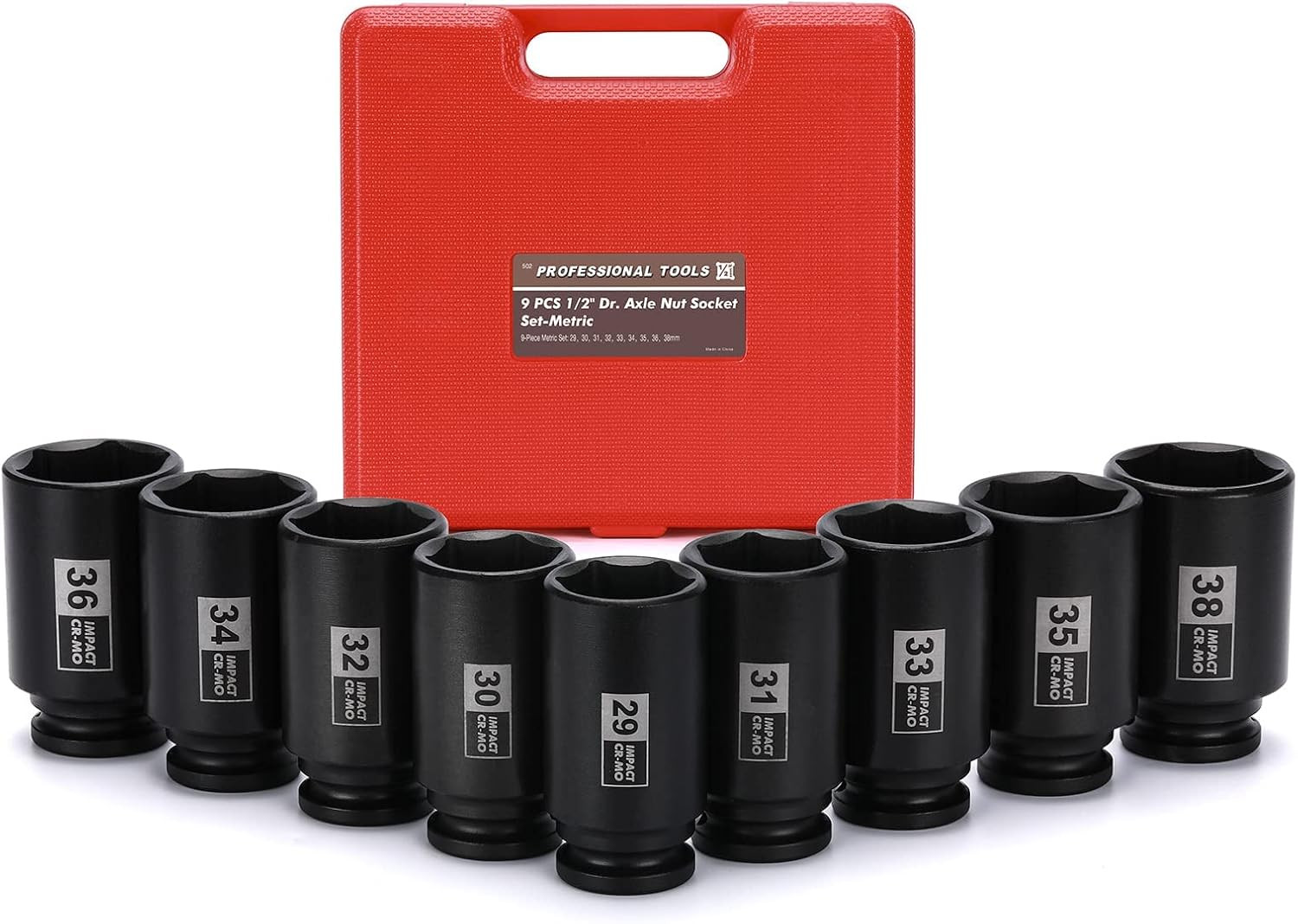 9PCS 1/2″ Drive Deep Impact Socket Set 29-38mm CR-MO 6-Point