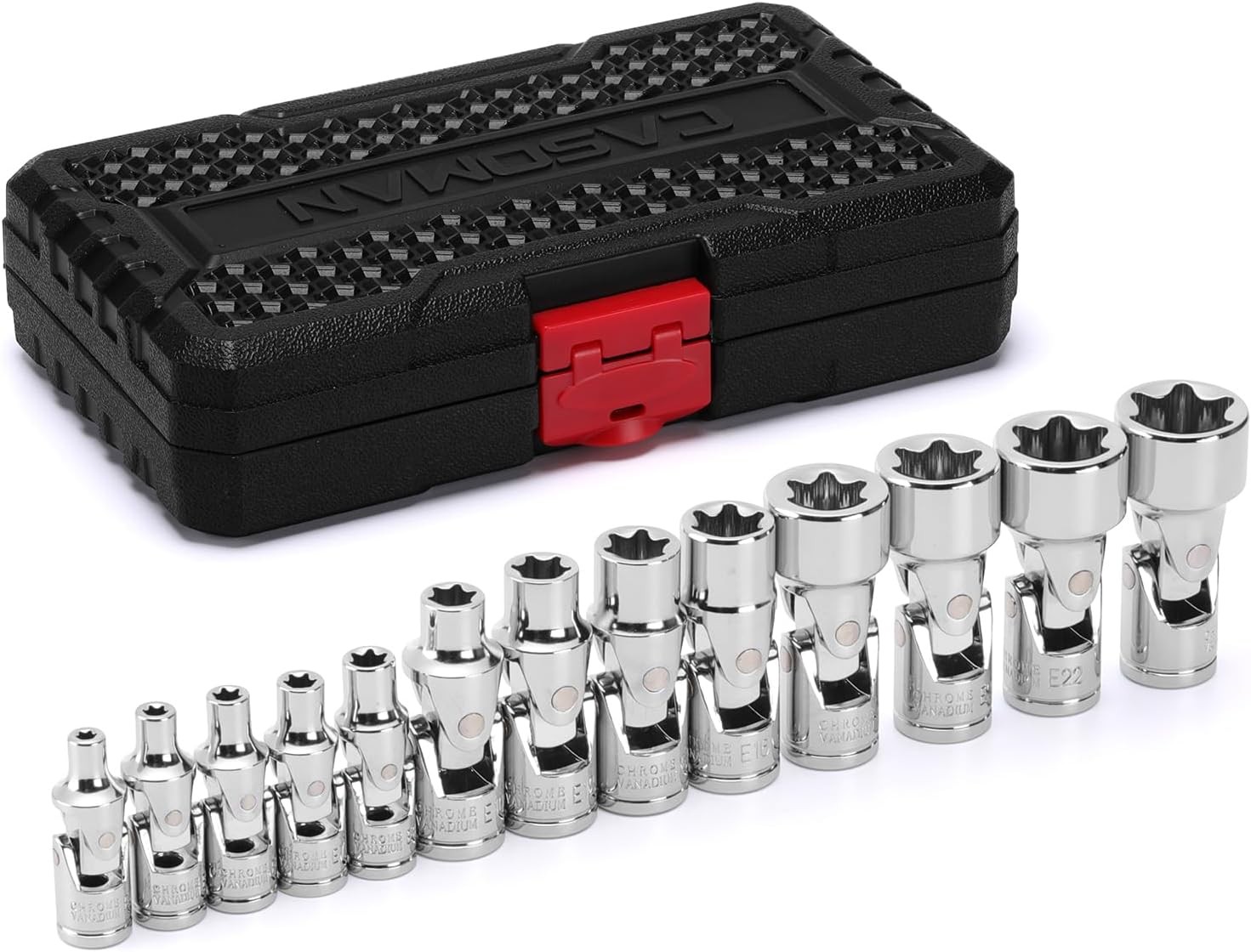 13PCS 1/4″ & 3/8″ Drive Universal External Star Socket Set, E4 to E24, CR-V