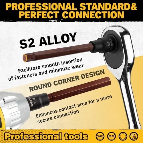 20-Piece Extra-Long Hex Bit Socket Set, 3/8″ Drive, S2 Steel, SAE & Metric Sizes