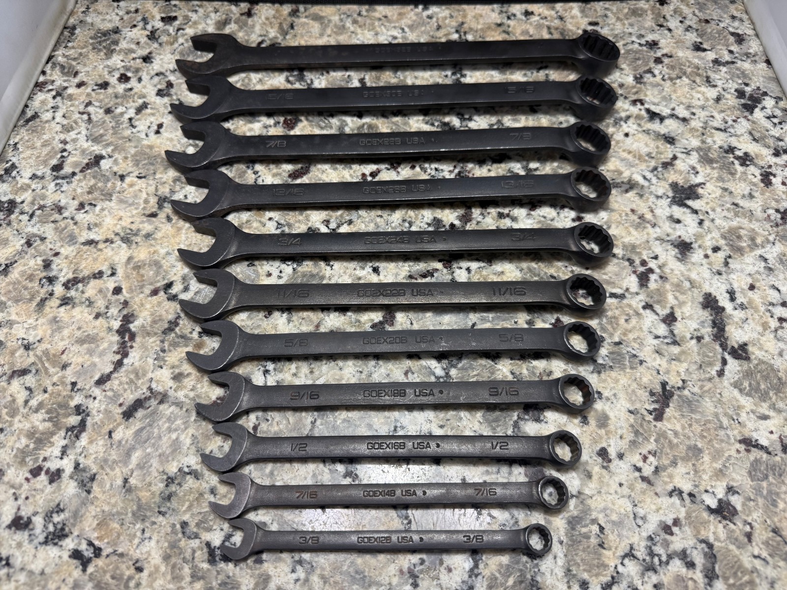 Snap On 11pc Flank Dr SAE Combination Wrench Set 3/8″-1″ Black Industrial finish