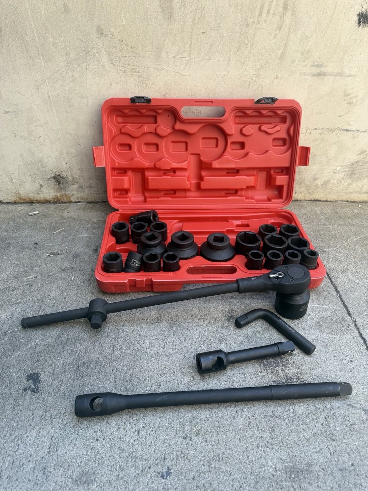 26pcs 3/4″ & 1” Dr. Metric 21mm ~65mm Cr-MO Sockets Ratchet Wrenches Tool Set