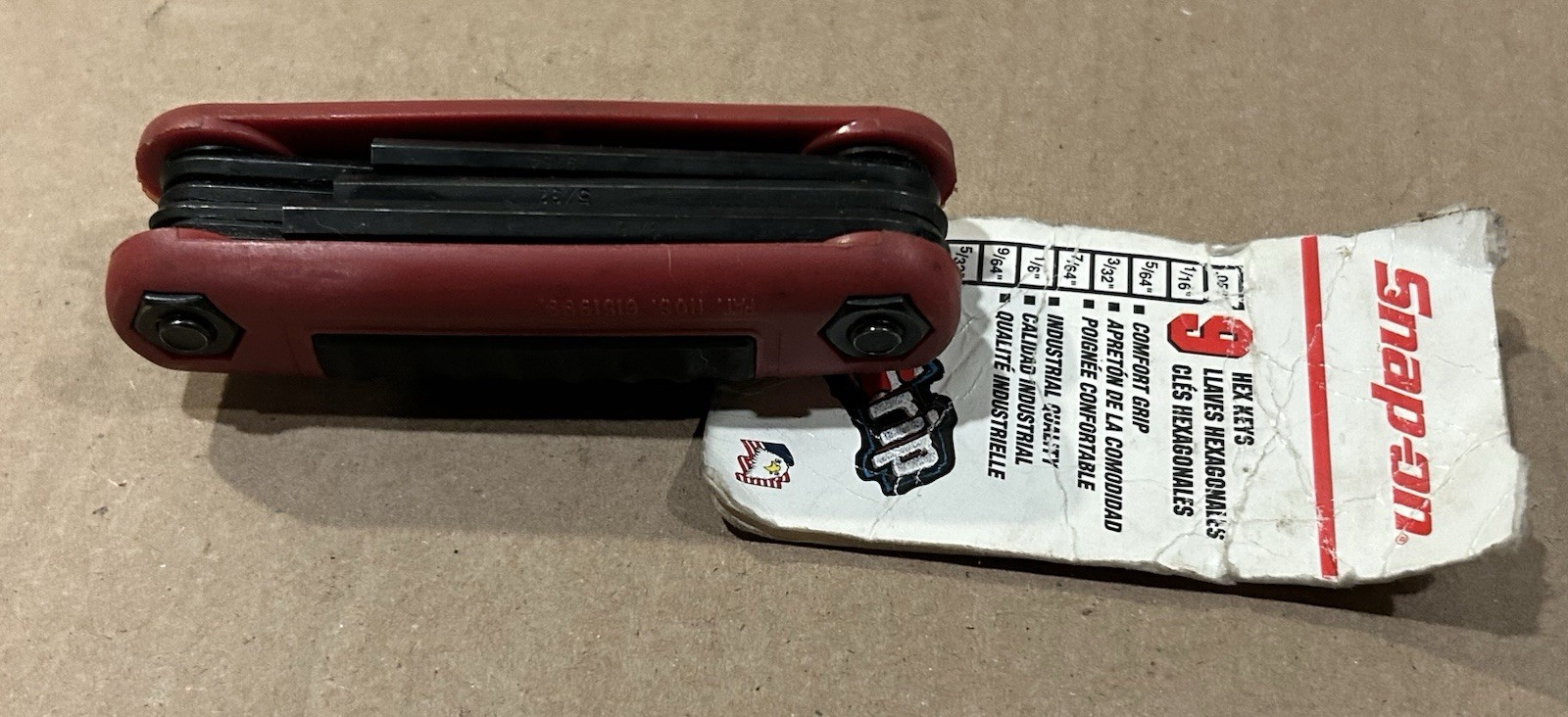 NOS. AWEF9K Snap-On Hex Wrench Inch Size Tool Sizes .050 Mm To 3/16 In