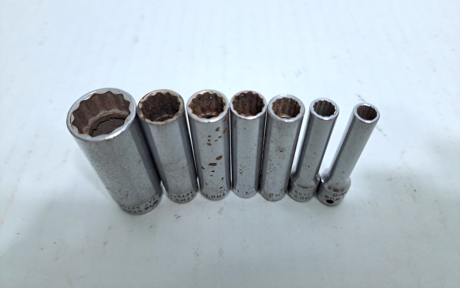 Snap On STMD Long Reach Sockets 9/16 3/8 11/32 5/16 9/32 7/32 3/16 Lot Set